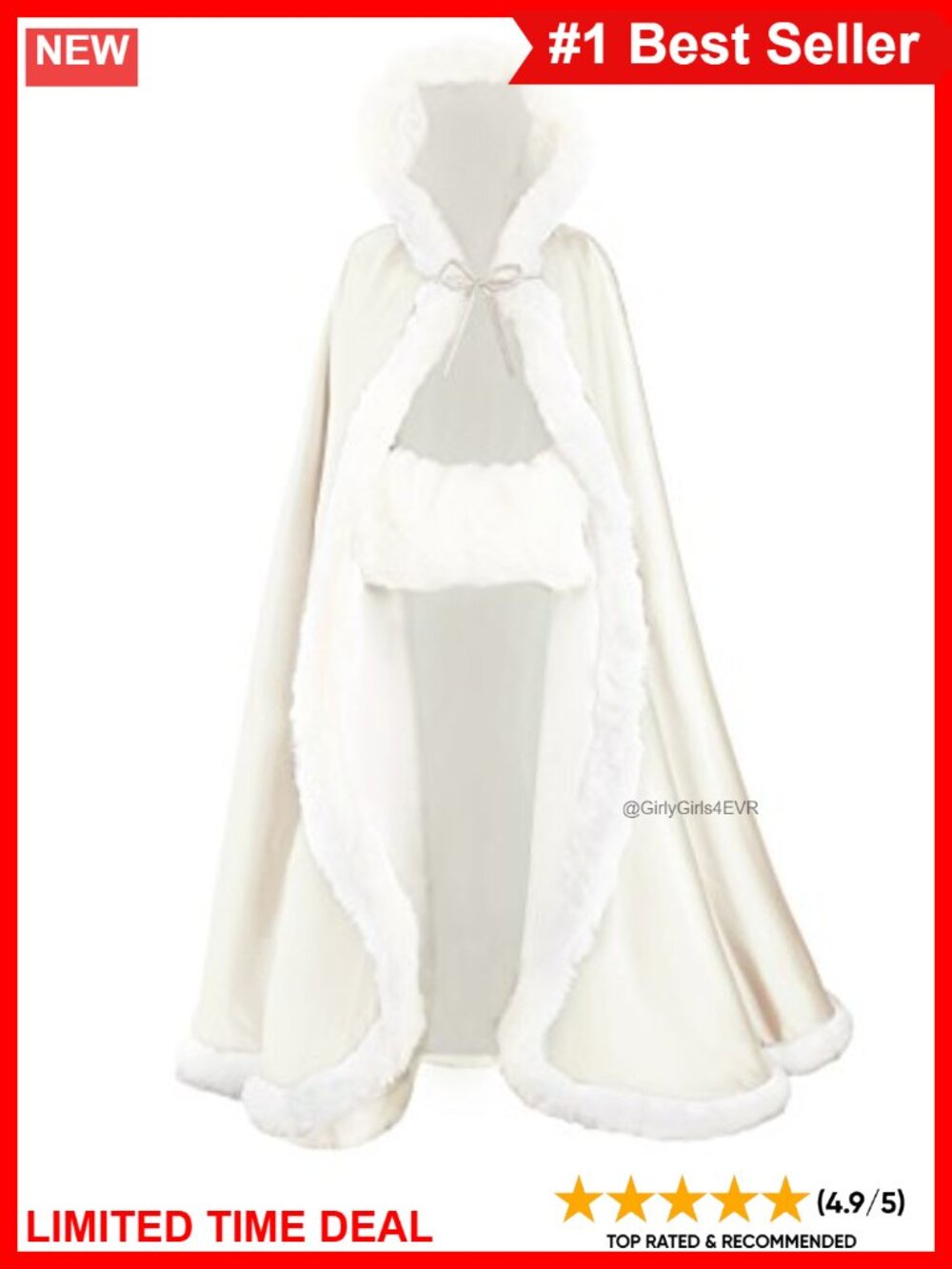 Reversible Hooded Wedding Cape Cloak Faux Fur Trim Free Hand Muff